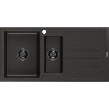 Mexen Andres, granitový drez 1000x500x200 mm, 1,5-komorový, čierna so zlatou metalízou a čiernym sifónom, 6515101510-75-B