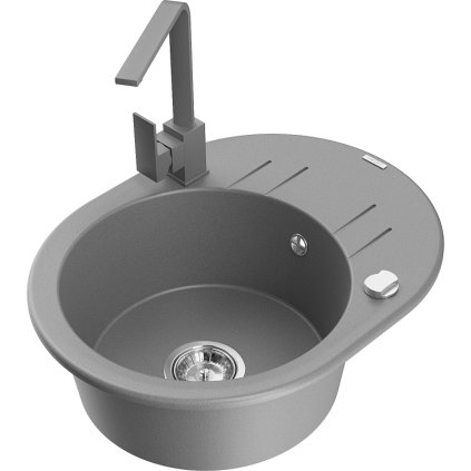 Mexen Kevin, drez granitový 586x458x190 mm, 1-komorový a šedá batéria Rita, šedá, 6517-71-670300-71