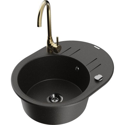 Mexen Kevin, drez granitový 586x458x190 mm, 1-komorový a zlatá batéria Telma, čierna škvrnitá, 6517-75-670200-50-B