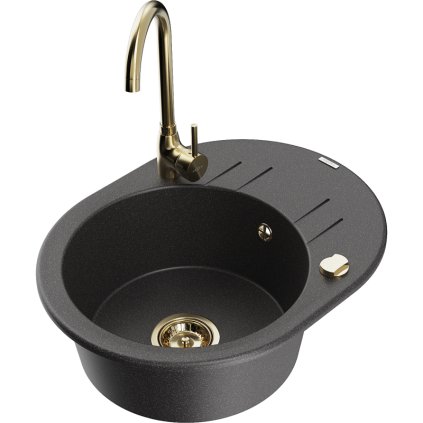 Mexen Kevin, drez granitový 586x458x190 mm, 1-komorový a čierna matná škvrnitá batéria Telma, čierna škvrnitá, 6517-76-670200-50