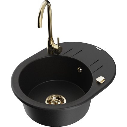 Mexen Kevin, drez granitový 586x458x190 mm, 1-komorový a zlatá batéria Telma, čierna škvrnitá, 6517-77-670200-50