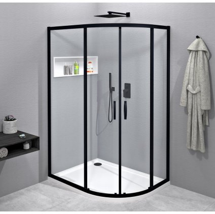 Gelco, SIGMA SIMPLY BLACK štvrťkruhová sprchová zástena 1200x900mm, R550, číre sklo, GS1290B