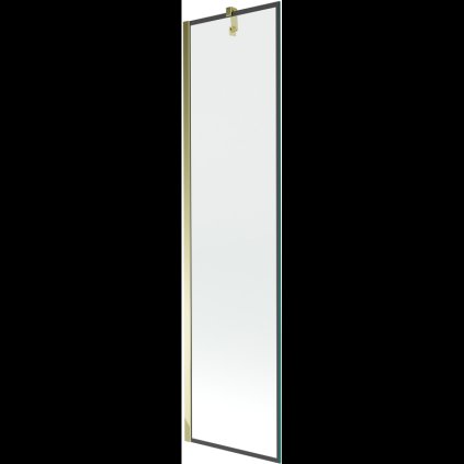 Mexen Next, vaňová zástena 1-krídlová 50 x 150 cm, fixné krídlo, 6 mm číre sklo s čiernym vzorom, zlatý profil, 895-050-000-00-70-50