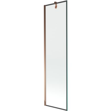 Mexen Next, vaňová zástena 1-krídlová 50 x 150 cm, fixné krídlo, 6 mm číre sklo s čiernym vzorom, ružové zlato profil, 895-050-000-00-70-60
