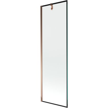 Mexen Next, vaňová zástena 1-krídlová 60 x 150 cm, fixné krídlo, 6 mm číre sklo s čiernym vzorom, ružové zlato profil, 895-060-000-00-70-60
