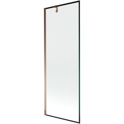 Mexen Next, vaňová zástena 1-krídlová 70 x 150 cm, fixné krídlo, 6 mm číre sklo s čiernym vzorom, ružové zlato profil, 895-070-000-00-70-60