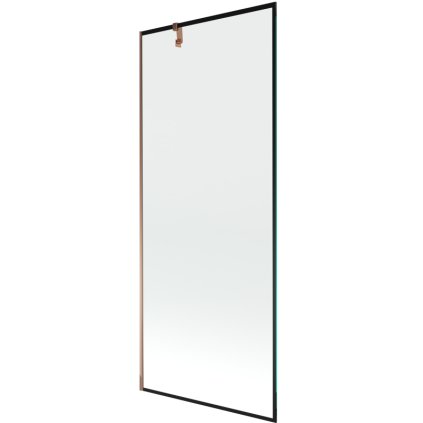 Mexen Next, vaňová zástena 1-krídlová 80 x 150 cm, fixné krídlo, 6 mm číre sklo s čiernym vzorom, ružové zlato profil, 895-080-000-00-70-60
