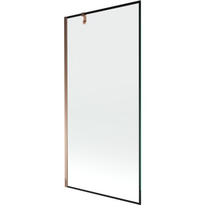 Mexen Next, vaňová zástena 1-krídlová 90 x 150 cm, fixné krídlo, 6 mm číre sklo s čiernym vzorom, ružové zlato profil, 895-090-000-00-70-60