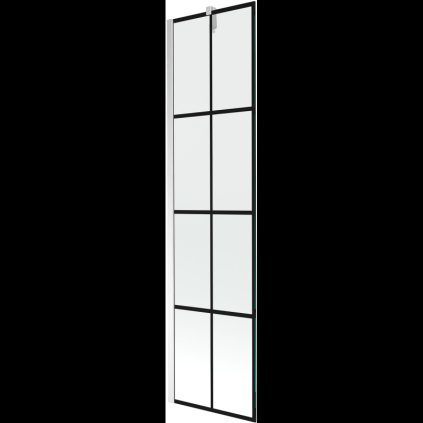 Mexen Next, vaňová zástena 1-krídlová 50 x 150 cm, fixné krídlo, 6 mm číre sklo s čiernym vzorom, chrómový profil, 895-050-000-00-77-01