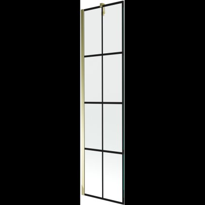 Mexen Next, vaňová zástena 1-krídlová 50 x 150 cm, fixné krídlo, 6 mm číre sklo s čiernym vzorom, zlatý profil, 895-050-000-00-77-50