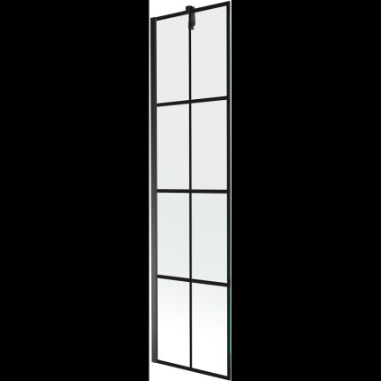 Mexen Next, vaňová zástena 1-krídlová 50 x 150 cm, fixné krídlo, 6 mm číre sklo s čiernym vzorom, čierny profil, 895-050-000-00-77-70