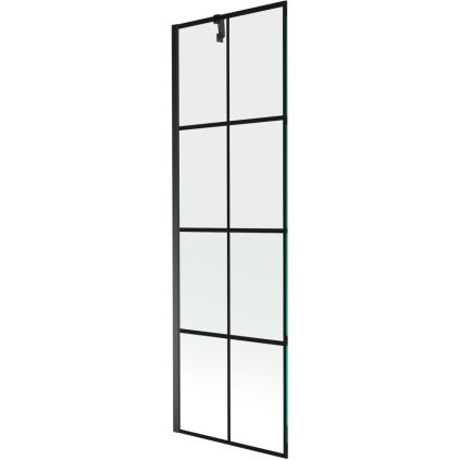 Mexen Next, vaňová zástena 1-krídlová 60 x 150 cm, fixné krídlo, 6 mm číre sklo s čiernym vzorom, čierny profil, 895-060-000-00-77-70