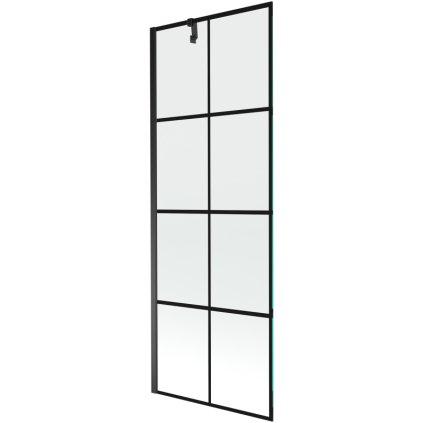 Mexen Next, vaňová zástena 1-krídlová 70 x 150 cm, fixné krídlo, 6 mm číre sklo s čiernym vzorom, čierny profil, 895-070-000-00-77-70