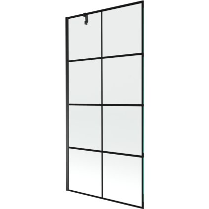 Mexen Next, vaňová zástena 1-krídlová 90 x 150 cm, fixné krídlo, 6 mm číre sklo s čiernym vzorom, čierny profil, 895-090-000-00-77-70