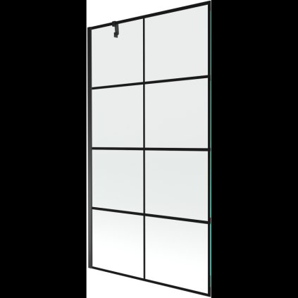 Mexen Next, vaňová zástena 1-krídlová 100 x 150 cm, fixné krídlo, 6 mm číre sklo s čiernym vzorom, čierny profil, 895-100-000-00-77-70