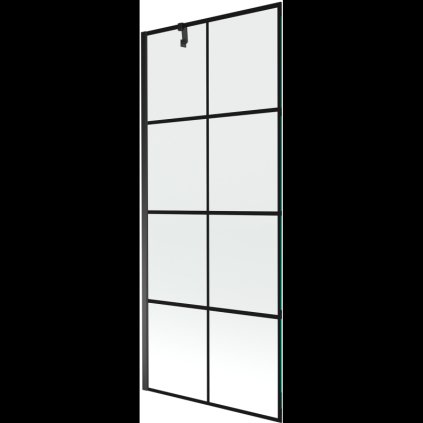 Mexen Next, vaňová zástena 1-krídlová 80 x 150 cm, fixné krídlo, 6 mm číre sklo s čiernym vzorom, čierny profil, 895-080-000-00-77-70