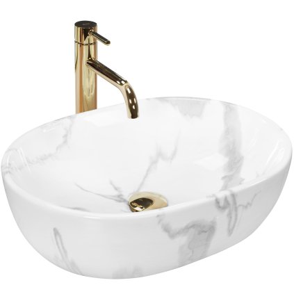 Rea Amelia Marmo Shiny, keramické umývadlo na dosku 480x345x135 mm, imitácia kameňa, REA-U8001
