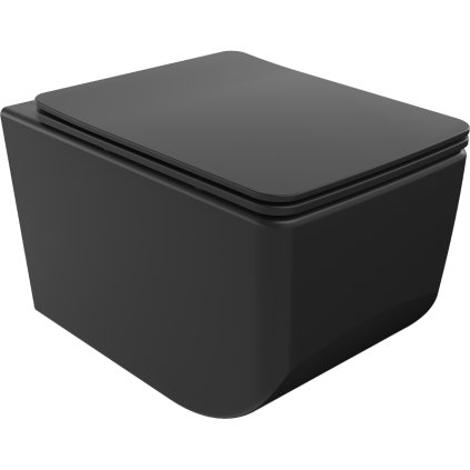 Mexen Vera, závesné WC Rimless 51 x 36 cm s pomaly padajúcim sedátkom z duroplastu, čierna matná, 30164070