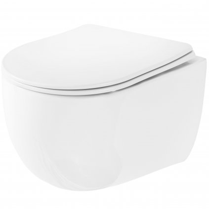 Rea Oliver, závesná WC misa Rimless s toaletným sedadlom s pomalým dopadom, biela, REA-C6509