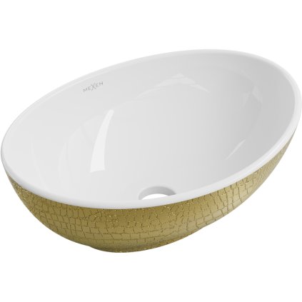Mexen Elza, keramické umývadlo na dosku 405 x 330 mm, biela-zlatý vzor, 21014008