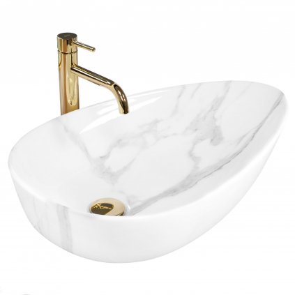 Rea Greta 65 Bianco Shiny, umývadlo na dosku 65x39x13,5 cm, imitácia kameňa, REA-U6501