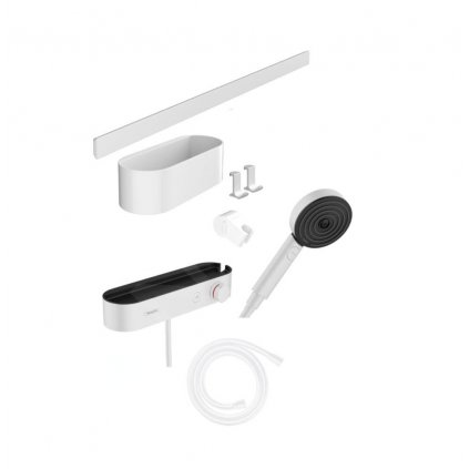 Hansgrohe WallStoris, Set sprchovej hlavice 105, 3 prúdy, termostatu a kúpeľňových doplnkov, matná biela 24250700