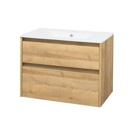 Mereo, Opto, kúpeľňová skrinka s keramickým umývadlom 81 cm, biela, dub, biela/dub, čierna, MER-CN921