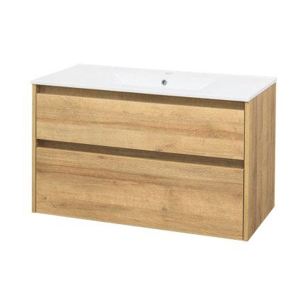 Mereo, Opto, kúpeľňová skrinka s keramickým umývadlom 101 cm, biela, dub, biela/dub, čierna, MER-CN922