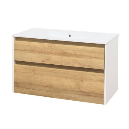 Mereo, Opto, kúpeľňová skrinka s keramickým umývadlom 101 cm, biela, dub, biela/dub, čierna, MER-CN932