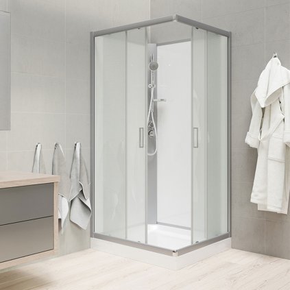Mereo, Sprchový, bez striešky, štvorcový, satin ALU, sklo Point, zadne steny biele, MER-CK34122KBW
