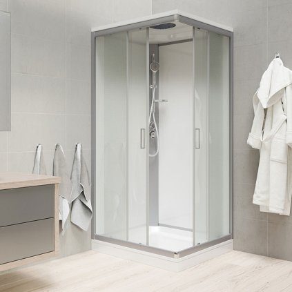 Mereo, Sprchový, so strechou, štvorcový, satin ALU, sklo Point, zadne steny bielé, MER-CK34122KMSW