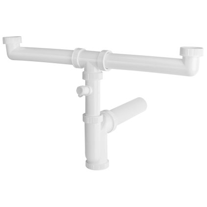 Bruckner, Drezový sifón s odbočkou 6/4", pre dvojdrez, práčková odbočka, DN50, biela, 155.133.0