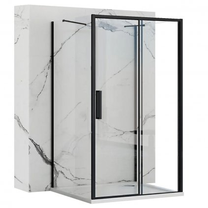 Rea Rapid Slide, 3-stenný sprchovací kút s posuvnými dverami 150 (dvere) x 90 (stena) x 195 cm, 6mm číre sklo, čierny profil, KPL-09890