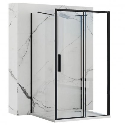 Rea Rapid Slide Wall, 3-stenný sprchovací kút s posuvnými dverami 160 (dvere) x 100 (stena) x 195 cm, 6mm číre sklo, čierny profil, KPL-09894