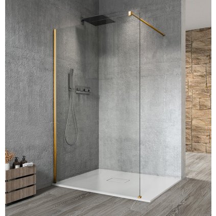 Gelco, VARIO GOLD MATT jednodielna sprchová zástena na inštaláciu k stene, 8mm číre sklo, 1300 mm, zlatá matná, GX1213-01