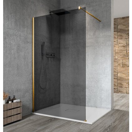 Gelco, VARIO GOLD MATT jednodielna sprchová zástena na inštaláciu k stene, 8mm dymové sklo, 1200 mm, zlatá matná, GX1312-01