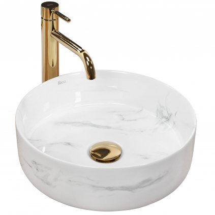 Rea Sami Nature Marble, umývadlo na dosku 360x360x115 mm, biela-imitácia kameňa, REA-U6606