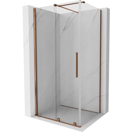 Mexen Velar, sprchový kút s posuvnými dverami 100(dvere) x 110(stena) cm, 8mm číre sklo, ružové zlato, 871-100-110-01-60