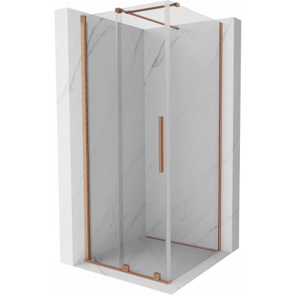 Mexen Velar, sprchový kút s posuvnými dverami 110(dvere) x 110(stena) cm, 8mm číre sklo, medená matná, 871-110-110-01-65