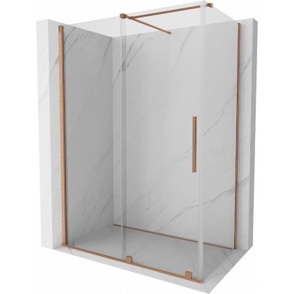 Mexen Velar, sprchový kút s posuvnými dverami 130(dvere) x 75(stena) cm, 8mm číre sklo, medená matná, 871-130-075-01-65