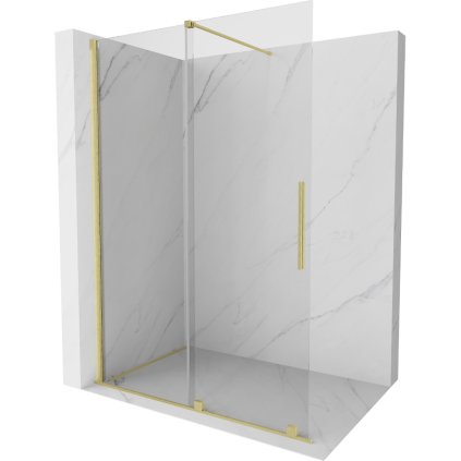 Mexen Velar, posuvné dvere do otvoru typ Walk-In 130 cm, 8mm číre sklo, zlatá matná, 871-130-000-03-55