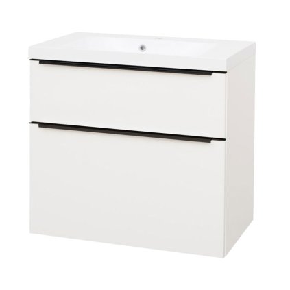 Mereo, Mailo, kúpeľňová skrinka s umývadlom z liateho mramoru 81 cm, čierne madlo, MER-CN541MB