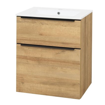 Mereo, Mailo, kúpeľňová skrinka s keramickým umývadlom 61 cm, čierne madlo, MER-CN520B
