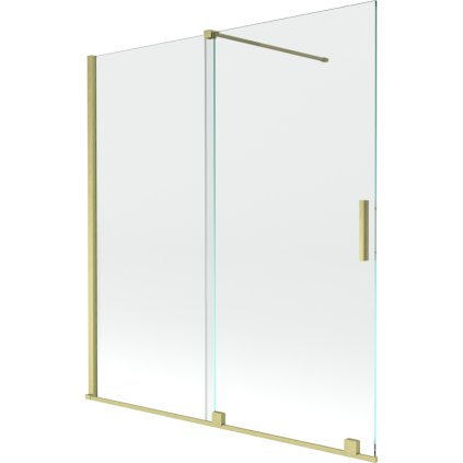 Mexen Velar, 2-krídlová posuvná vaňová zástena 150 x 150 cm, 8mm číre sklo, zlatý matný profil, 896-150-000-01-55