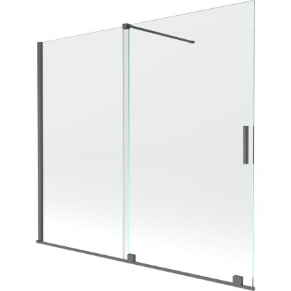 Mexen Velar, 2-krídlová posuvná vaňová zástena 180 x 150 cm, 8mm číre sklo, grafitový matný profil, 896-180-000-01-66