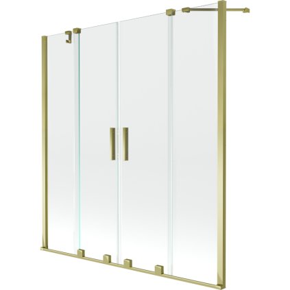Mexen Velar Duo, 2-krídlová posuvná vaňová zástena 150 x 150 cm, 8mm číre sklo, zlatý lesklý profil, 896-150-000-02-50