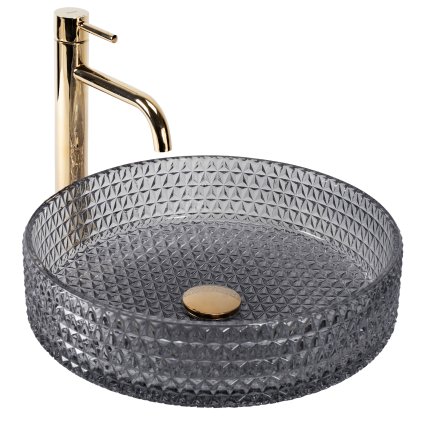 Rea Cristal, sklenené umývadlo na dosku 390x390x95 mm, dymové sklo-nikel brúsený, REA-U8880