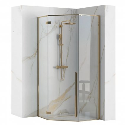 Rea Diamond, sprchovací kút 90x90x195 cm, 6mm číre sklo, zlatý profil + biela sprchová vanička, KPL-04904
