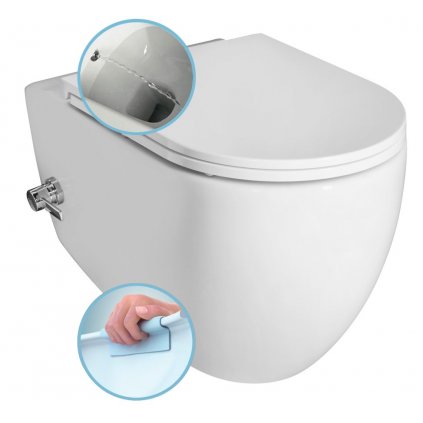 Isvea, INFINITY CLEANWASH závesná WC misa Rimless, integrovaná batéria a bidetová spŕška 36,5x53cm, biela, 10NFS1005I