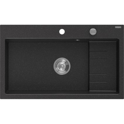 Mexen Omar, 1-komorový granitový drez 800x480x210 mm, čierna-strieborná metalíza, chrómový sifón, 6520801005-73